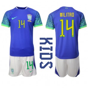 Brasilien Eder Militao #14 babykläder Bortatröja barn VM 2022 Korta ärmar (+ Korta byxor)